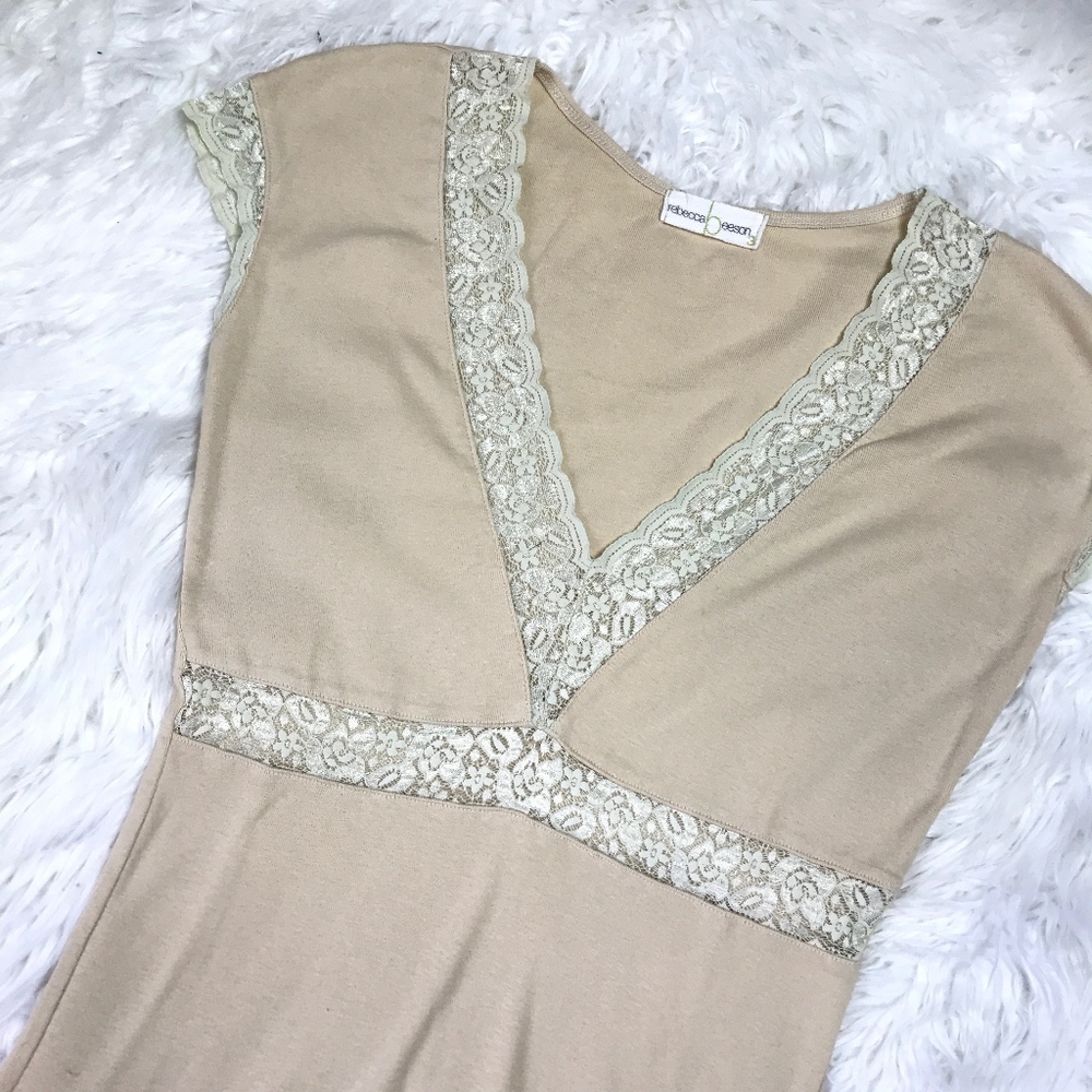 Rebecca Beeson Nude Cream Lace Trimmed V Neck Top